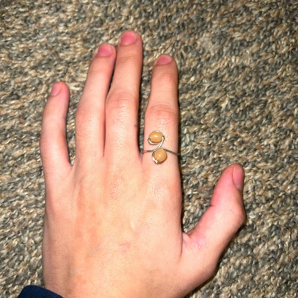 Size 7.5 peach/silver handmade wire ring